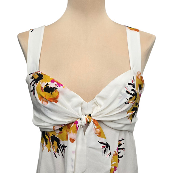 A.L.C. Tank Top Womens 8 White Floral Sleeveless Bow Tie Front Blouse Summer - Picture 7 of 8